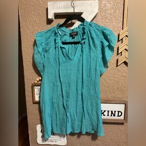 Gigio Aqua Ruffled Sleeves V-Neck with String Tie Women’s Size Small